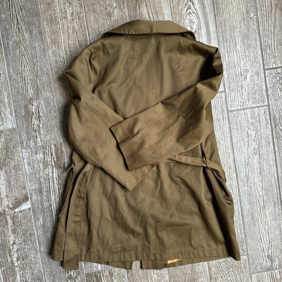 Vtg Trench Coat Womens S Military Overcoat‎ 70s Groovy Grunge Belted Hippie - Picture 6 of 7